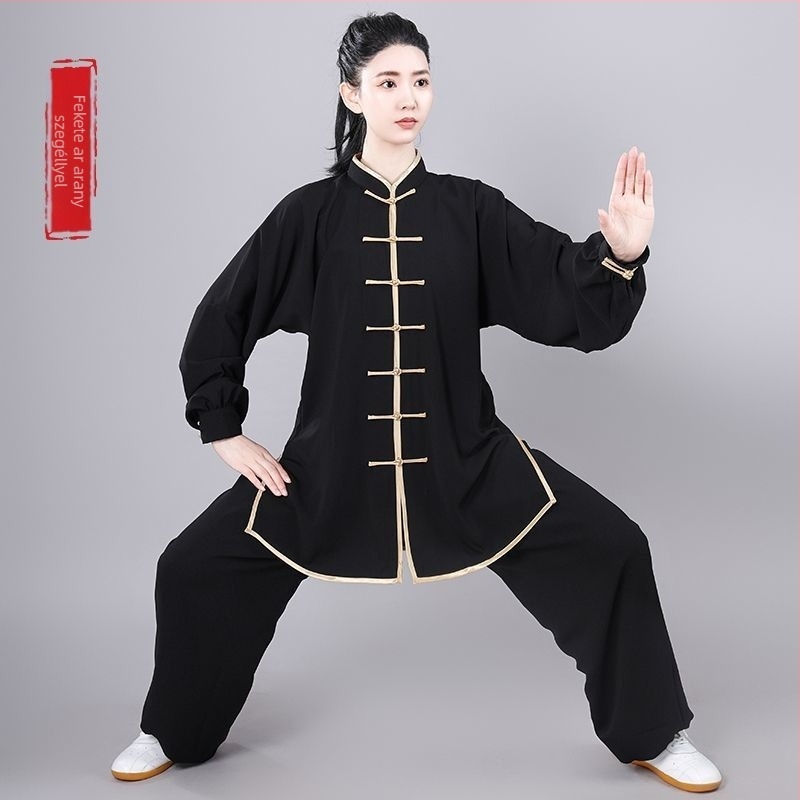 Taiji edzőruha idős férfiaknak, bő szabású, hosszú és rövid ujjú, egész éves teljesítményruha (Lycra-vinylon anyag, len bevonattal)