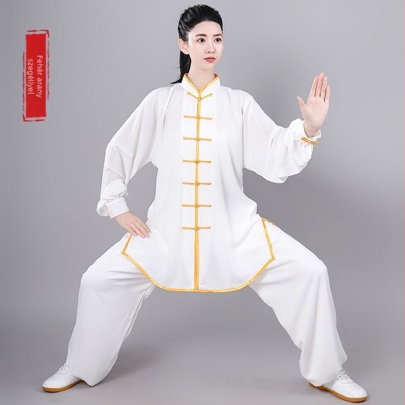 Taiji edzőruha idős férfiaknak, bő szabású, hosszú és rövid ujjú, egész éves teljesítményruha (Lycra-vinylon anyag, len bevonattal)