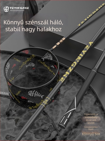 Szénszálas teleszkópos halászháló szett – ultra-könnyű, merev, vékony szemű hálóval, összecsukható, teherbírás 100 kg