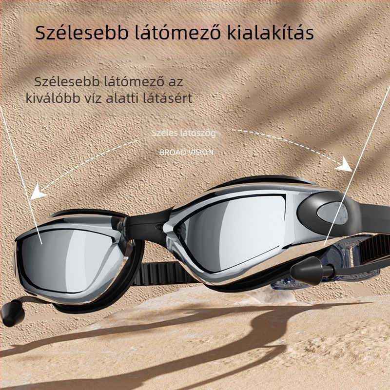 Felnőtt úszószemüveg és sapka készlet – anti-fog, nagy keret, PC lencsék, vízálló