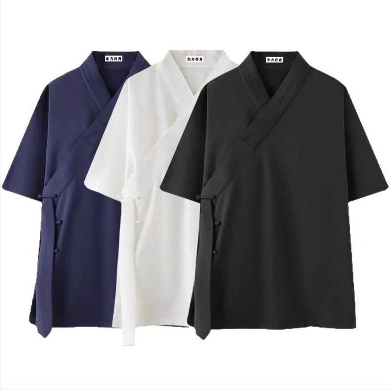 Három galléros taoista ruha, nyári uniszex Tai Chi öltözet, Wudang stílusú, rövid ruha galléros