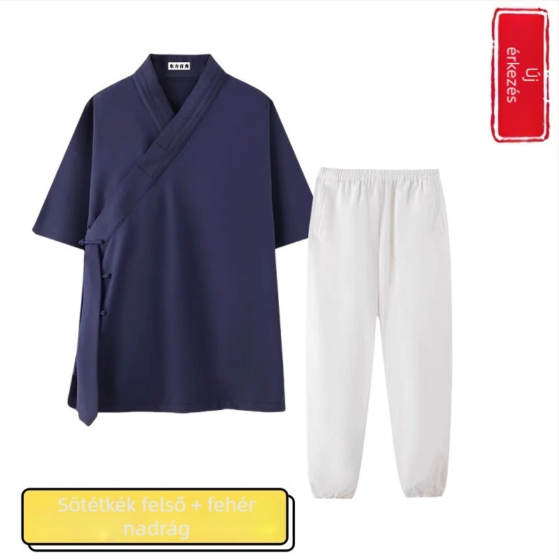 Három galléros taoista ruha, nyári uniszex Tai Chi öltözet, Wudang stílusú, rövid ruha galléros