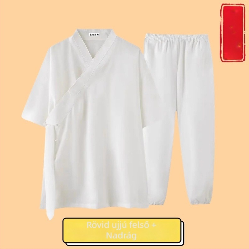 Három galléros taoista ruha, nyári uniszex Tai Chi öltözet, Wudang stílusú, rövid ruha galléros