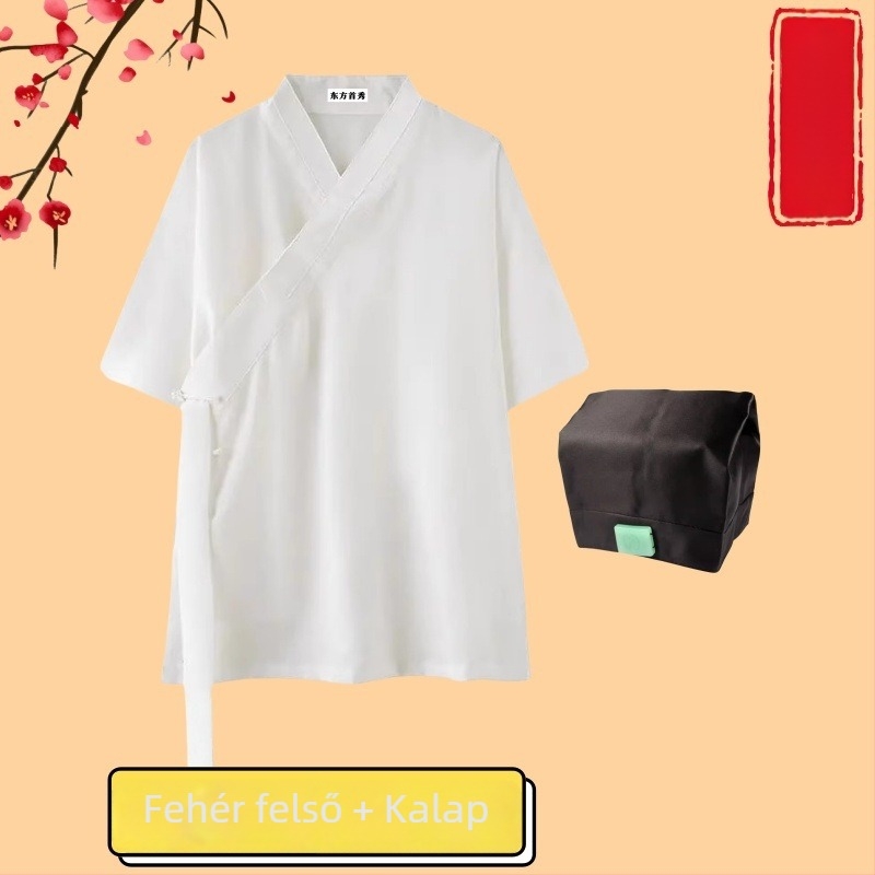 Három galléros taoista ruha, nyári uniszex Tai Chi öltözet, Wudang stílusú, rövid ruha galléros