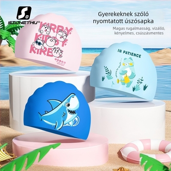 SnowSwim szilikon úszósapka gyerekeknek karikatúra mintával, alkalmas úszásra és vízi tevékenységekre
