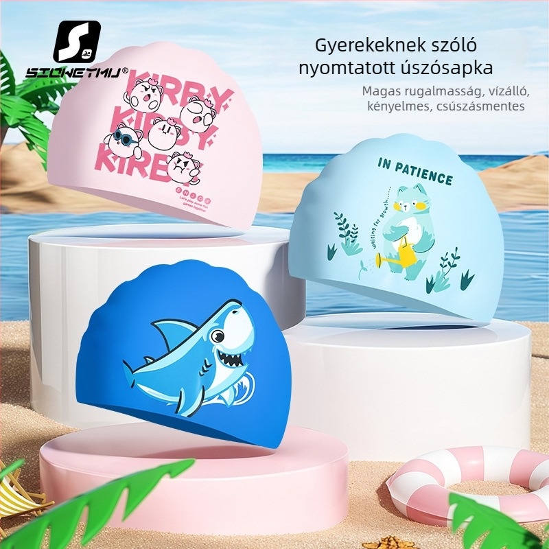 SnowSwim szilikon úszósapka gyerekeknek karikatúra mintával, alkalmas úszásra és vízi tevékenységekre