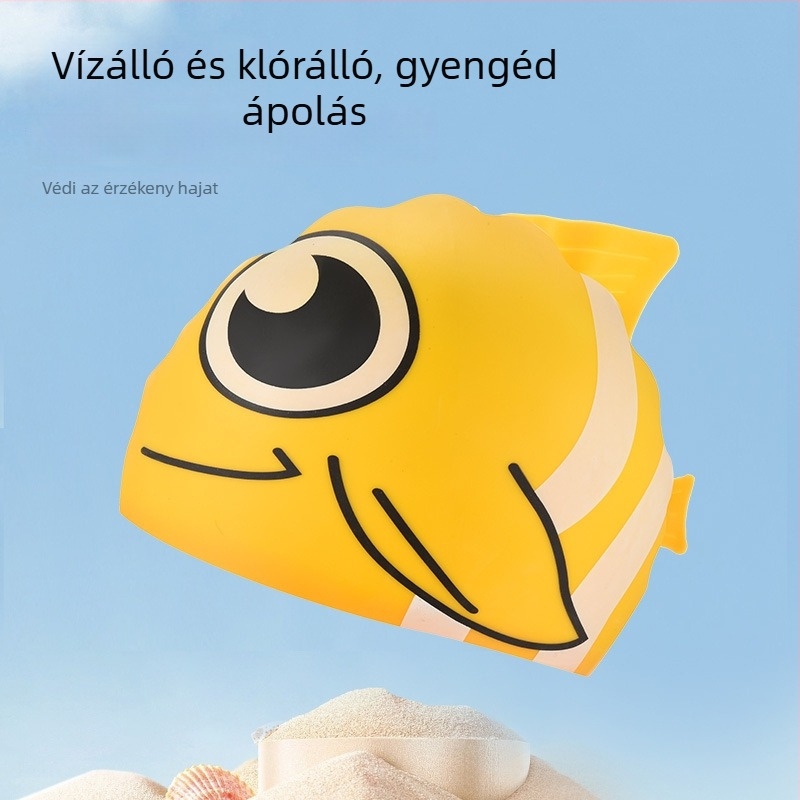 Gyerekeknek szánt szilikon úszósapka aranyhal mintával, vízálló, magas rugalmasságú, hosszú hajhoz ideális