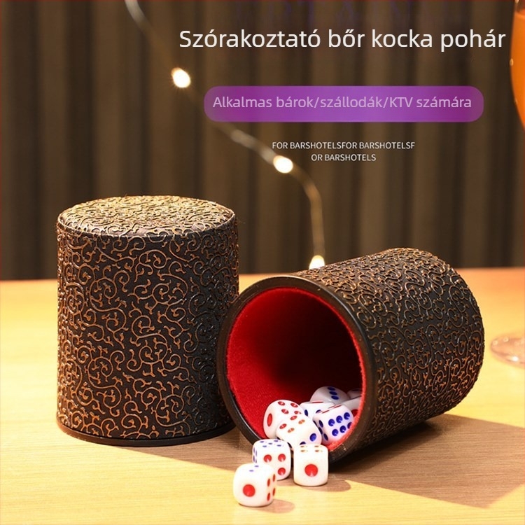 Bőr Dice Cup készlet fleece-béléssel, kerek sarkú, 100 darabos doboz, sakk- és kártyajátékokhoz