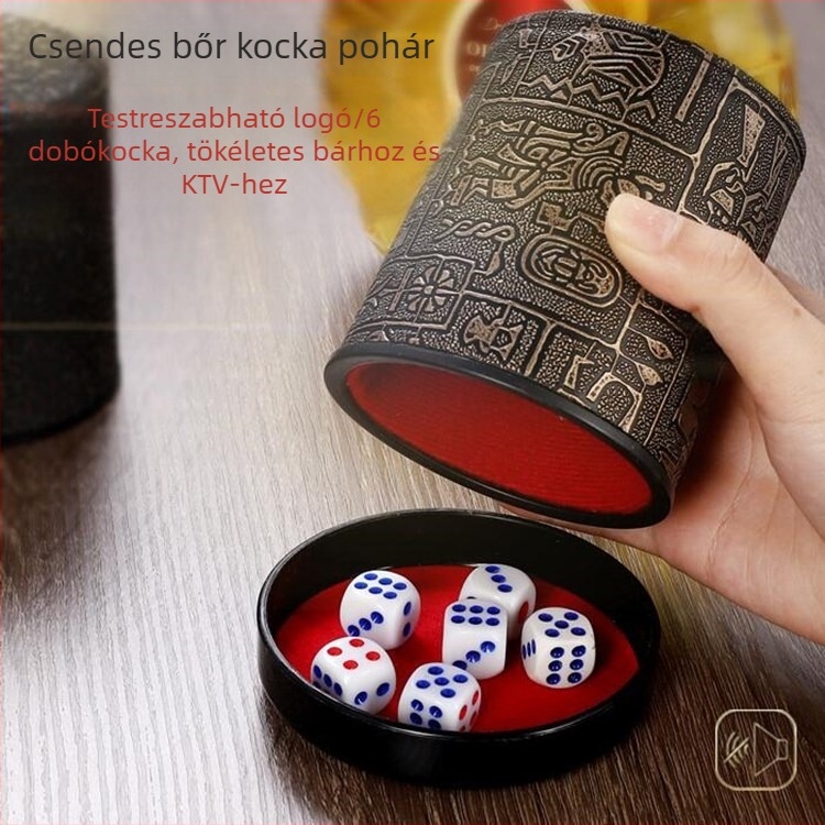 Bőr Dice Cup készlet fleece-béléssel, kerek sarkú, 100 darabos doboz, sakk- és kártyajátékokhoz