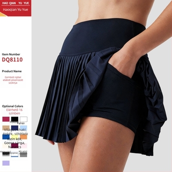 Plisírozott sport szoknya, egyszínű, poliészter 95% és spandex belső 5%