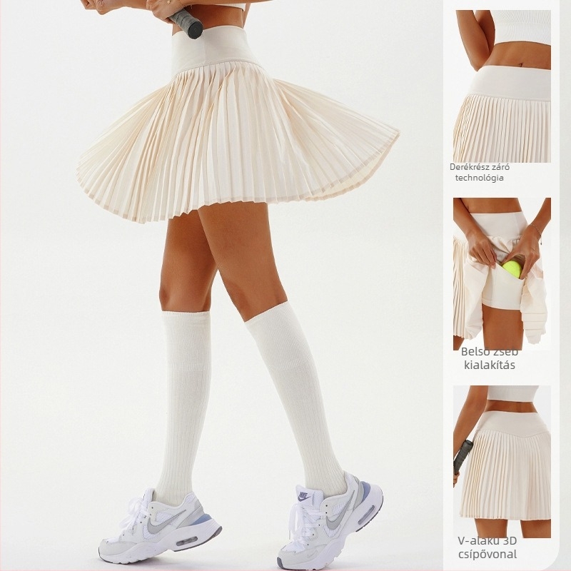 Plisírozott sport szoknya, egyszínű, poliészter 95% és spandex belső 5%
