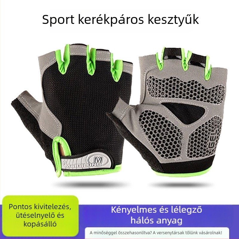 Félujjas kerékpáros kesztyűk, uniszex, felnőttek, nylon, kopásálló