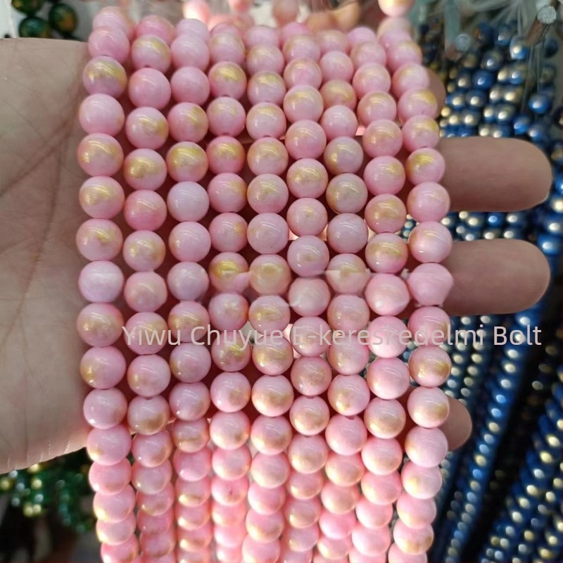Aranyozott tónusú körkörös természetes kő gyöngyök, 8 mm, achát és jade gyöngyök, szabad gyöngyök DIY karkötőkhöz