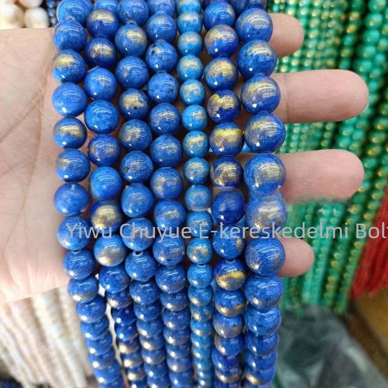 Aranyozott tónusú körkörös természetes kő gyöngyök, 8 mm, achát és jade gyöngyök, szabad gyöngyök DIY karkötőkhöz