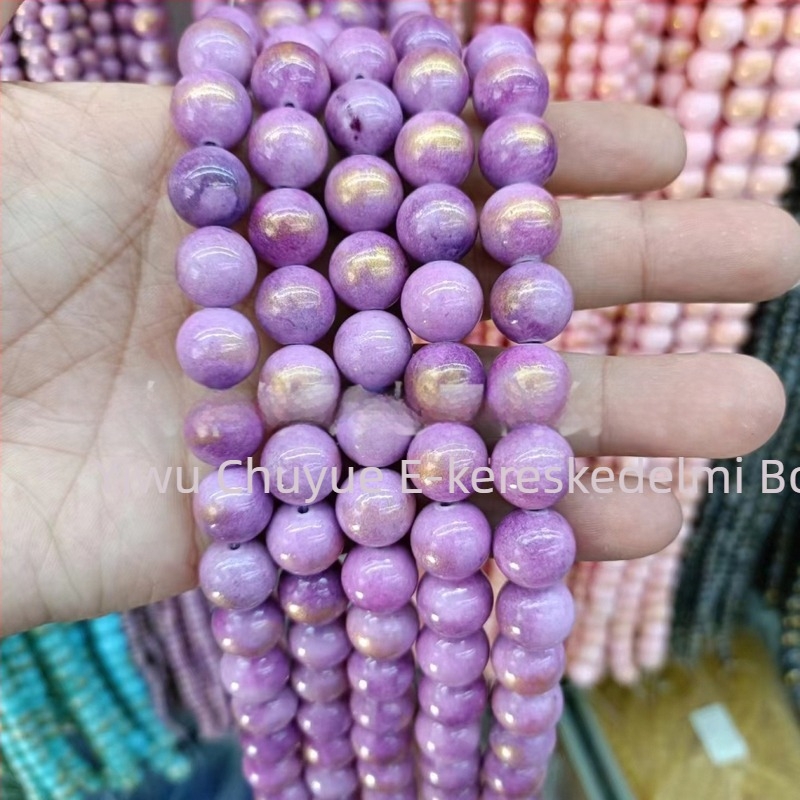 Aranyozott tónusú körkörös természetes kő gyöngyök, 8 mm, achát és jade gyöngyök, szabad gyöngyök DIY karkötőkhöz