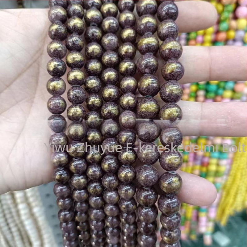 Aranyozott tónusú körkörös természetes kő gyöngyök, 8 mm, achát és jade gyöngyök, szabad gyöngyök DIY karkötőkhöz