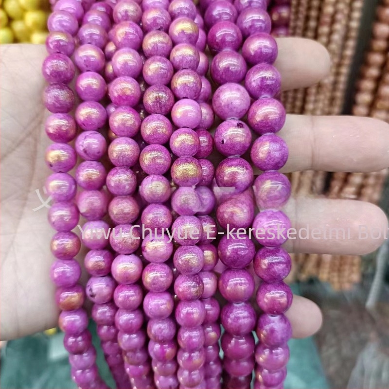Aranyozott tónusú körkörös természetes kő gyöngyök, 8 mm, achát és jade gyöngyök, szabad gyöngyök DIY karkötőkhöz