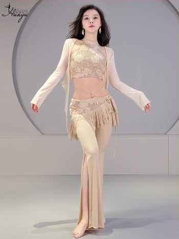 Belly dance jelmez szett 3D pailettes virággal, kristályos pamut és háló, fő anyag spandex, 2023 nyár, 25–29 éves nőknek