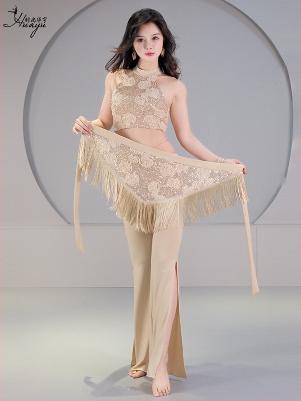 Belly dance jelmez szett 3D pailettes virággal, kristályos pamut és háló, fő anyag spandex, 2023 nyár, 25–29 éves nőknek