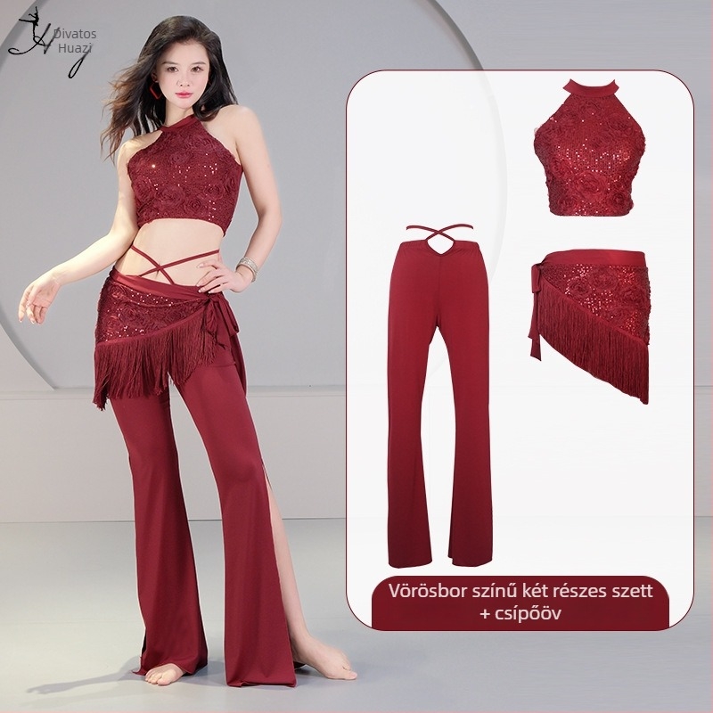Belly dance jelmez szett 3D pailettes virággal, kristályos pamut és háló, fő anyag spandex, 2023 nyár, 25–29 éves nőknek