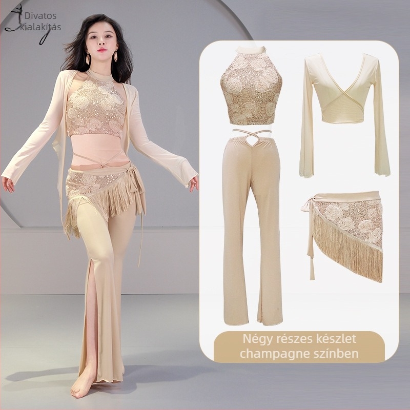 Belly dance jelmez szett 3D pailettes virággal, kristályos pamut és háló, fő anyag spandex, 2023 nyár, 25–29 éves nőknek