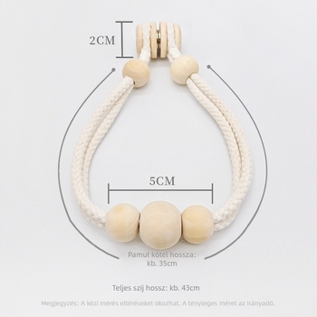 Pár függönyhurok pamutszövet és fa gyöngyökkel, mágneses kapocs a függönyhöz, tároló klipek