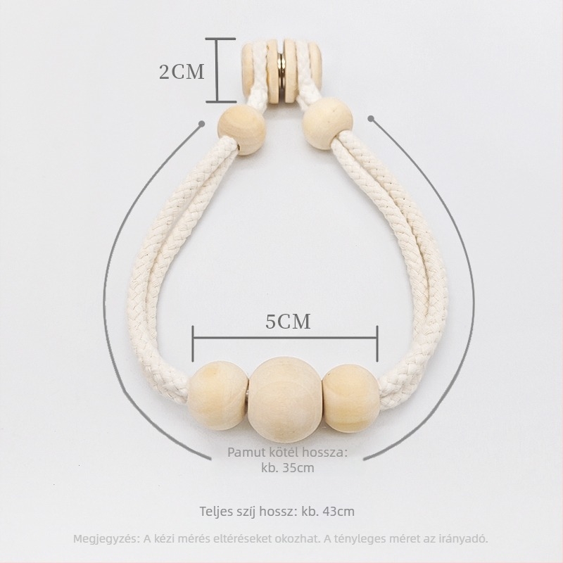 Pár függönyhurok pamutszövet és fa gyöngyökkel, mágneses kapocs a függönyhöz, tároló klipek