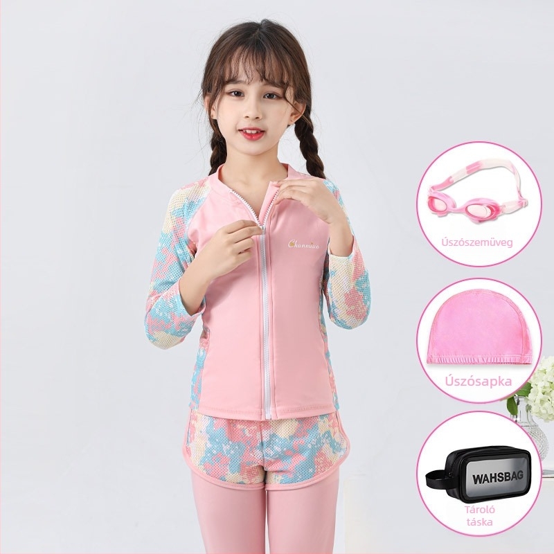 Lányok UV-védett kétrészes fürdőruha, poliészter anyagból, béléssel, úszáshoz