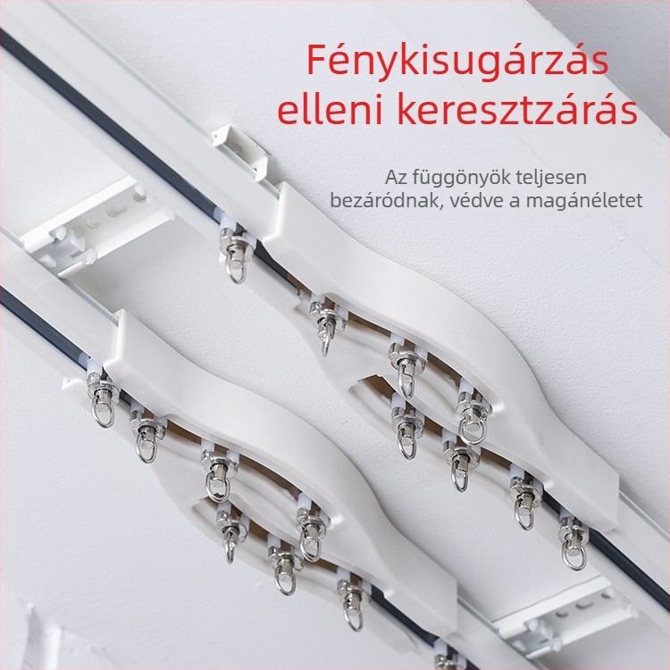 Alumínium ötvözetű függöny sín, csendes működés, felső- és oldalsó szerelés, egy- és kettős csúszású sín, egyenes sín