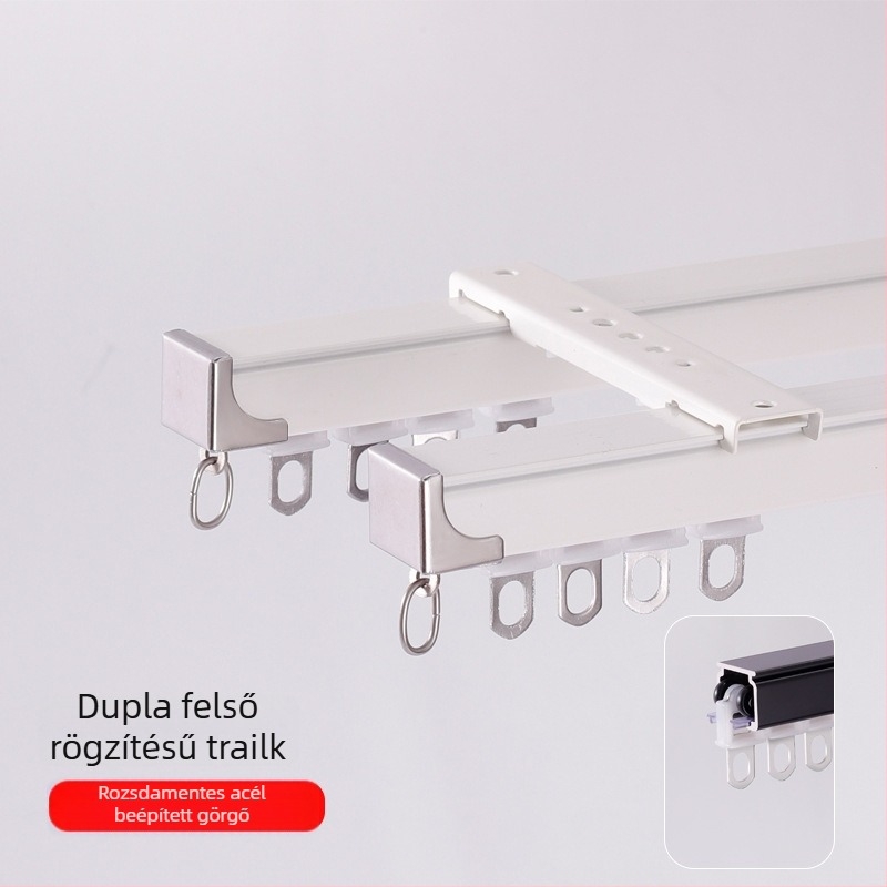 Alumínium ötvözetű függöny sín, csendes működés, felső- és oldalsó szerelés, egy- és kettős csúszású sín, egyenes sín