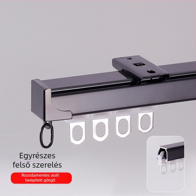 Alumínium ötvözetű függöny sín, csendes működés, felső- és oldalsó szerelés, egy- és kettős csúszású sín, egyenes sín