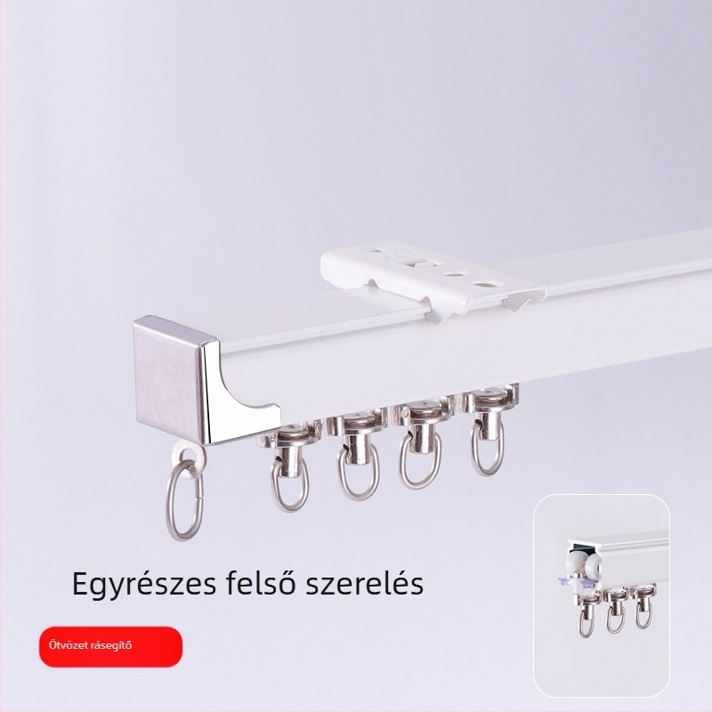 Alumínium ötvözetű függöny sín, csendes működés, felső- és oldalsó szerelés, egy- és kettős csúszású sín, egyenes sín