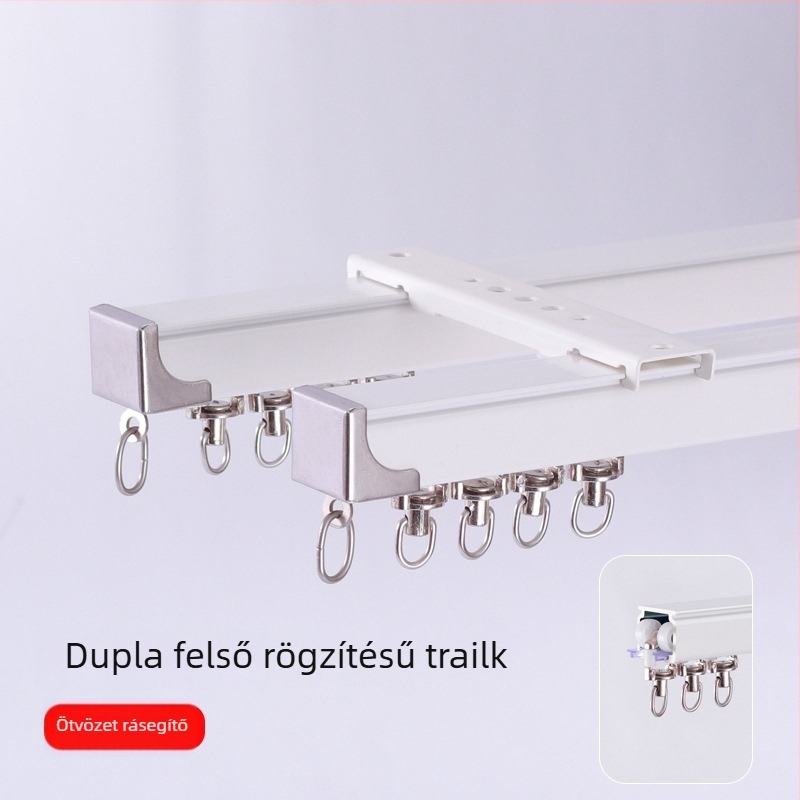 Alumínium ötvözetű függöny sín, csendes működés, felső- és oldalsó szerelés, egy- és kettős csúszású sín, egyenes sín