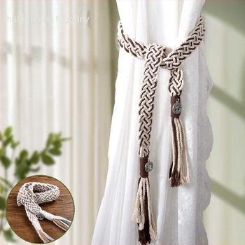 Függönyökhöz pántok tassellákkal, kézzel szőtt vastag kötélből, anyag: szövet, egyszerű, modern stílus