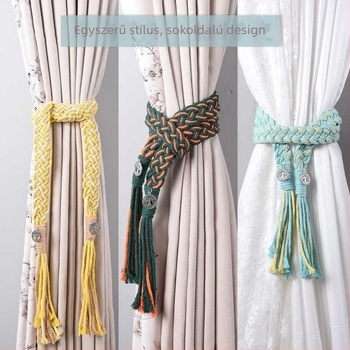 Függönyökhöz pántok tassellákkal, kézzel szőtt vastag kötélből, anyag: szövet, egyszerű, modern stílus