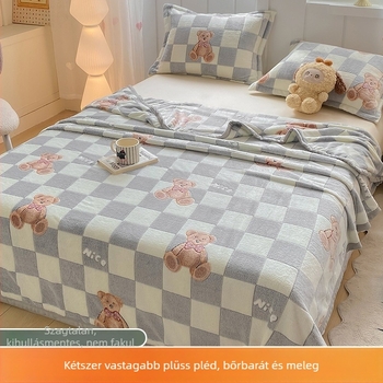 Hópelyhes plüss takaró — flanel anyagból, 500–800 g, rajzfilm mintával, őszi-téli használatra