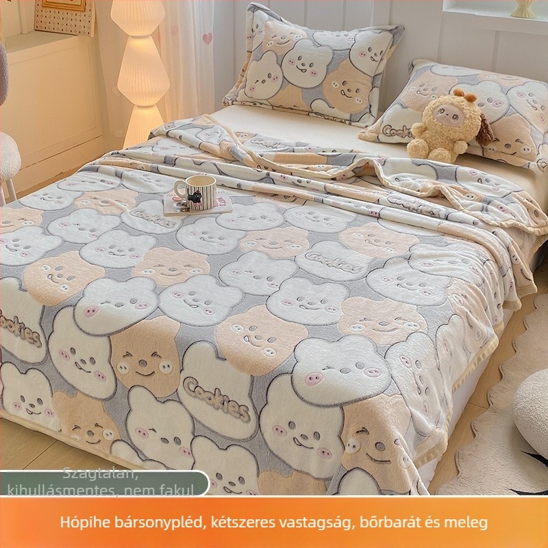 Hópelyhes plüss takaró — flanel anyagból, 500–800 g, rajzfilm mintával, őszi-téli használatra