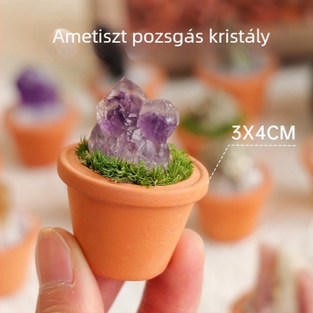 Nyers kristálykő autódísz és asztali mini táj kerámiaedényben – modern minimalista stílus