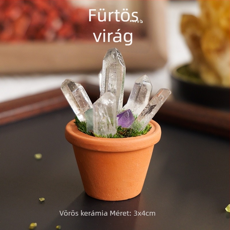 Nyers kristálykő autódísz és asztali mini táj kerámiaedényben – modern minimalista stílus