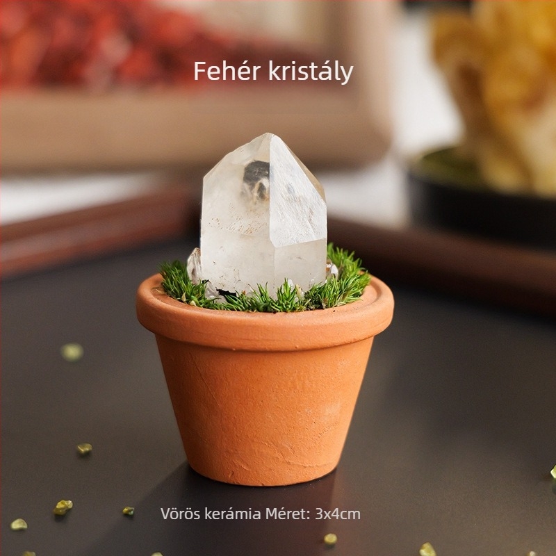 Nyers kristálykő autódísz és asztali mini táj kerámiaedényben – modern minimalista stílus