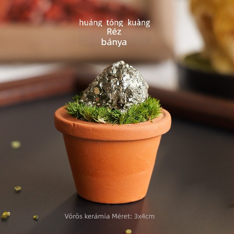 Nyers kristálykő autódísz és asztali mini táj kerámiaedényben – modern minimalista stílus