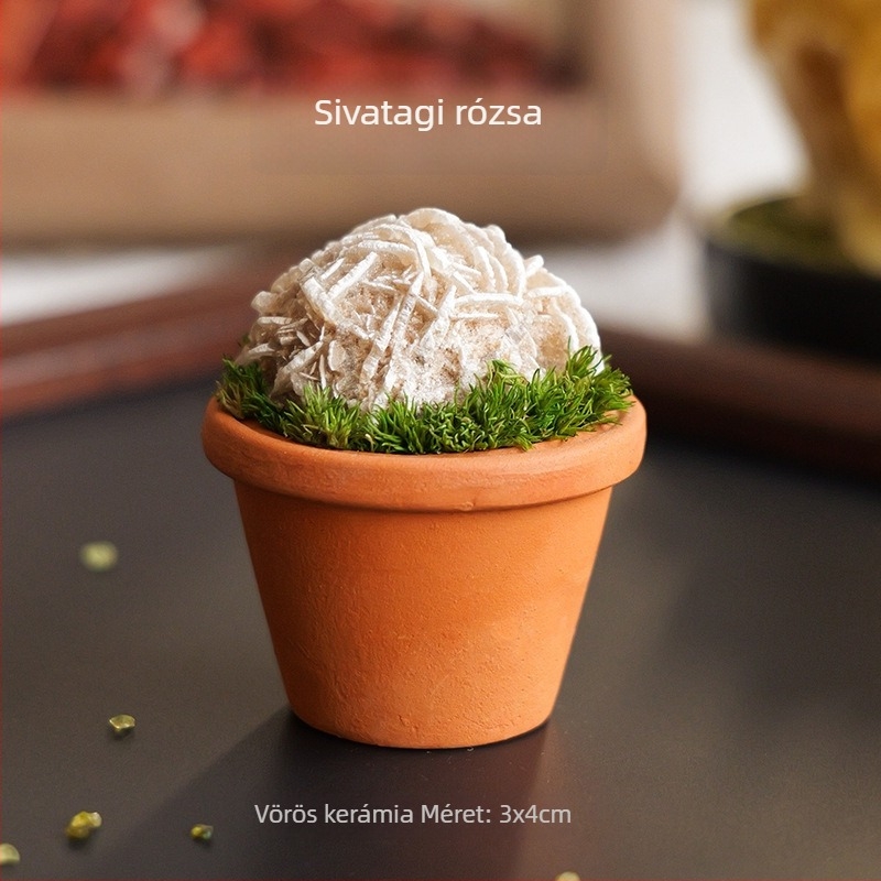 Nyers kristálykő autódísz és asztali mini táj kerámiaedényben – modern minimalista stílus