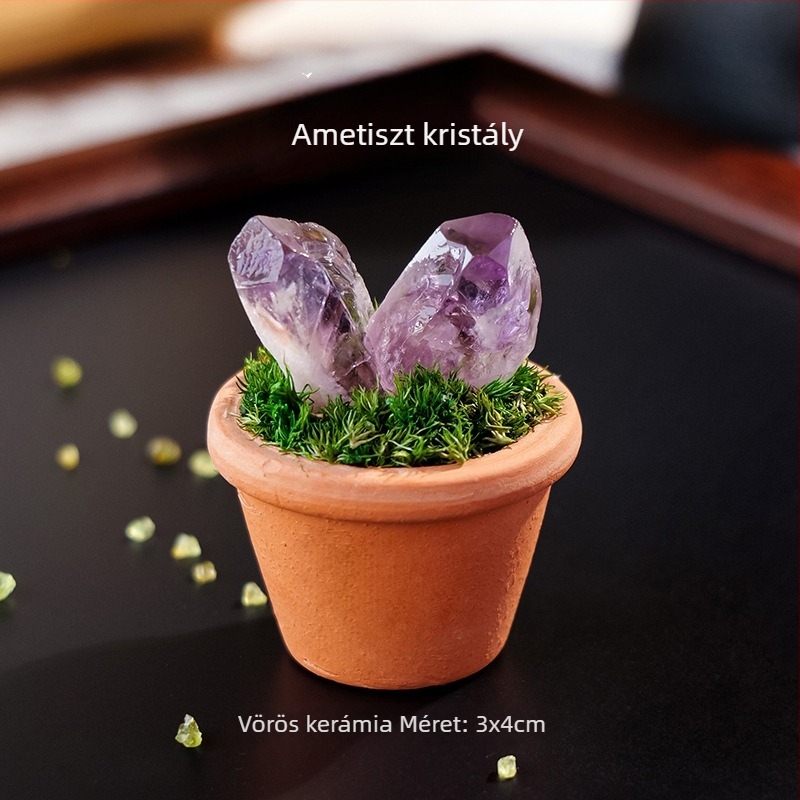 Nyers kristálykő autódísz és asztali mini táj kerámiaedényben – modern minimalista stílus