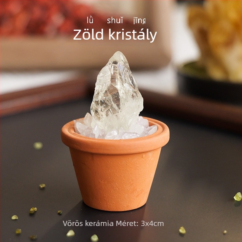 Nyers kristálykő autódísz és asztali mini táj kerámiaedényben – modern minimalista stílus