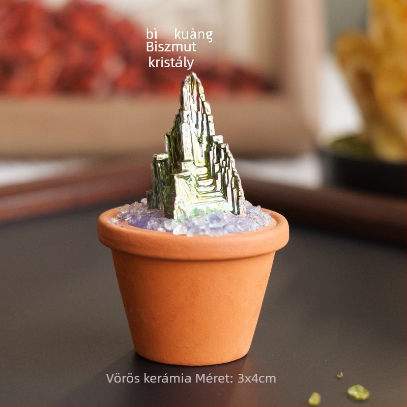 Nyers kristálykő autódísz és asztali mini táj kerámiaedényben – modern minimalista stílus
