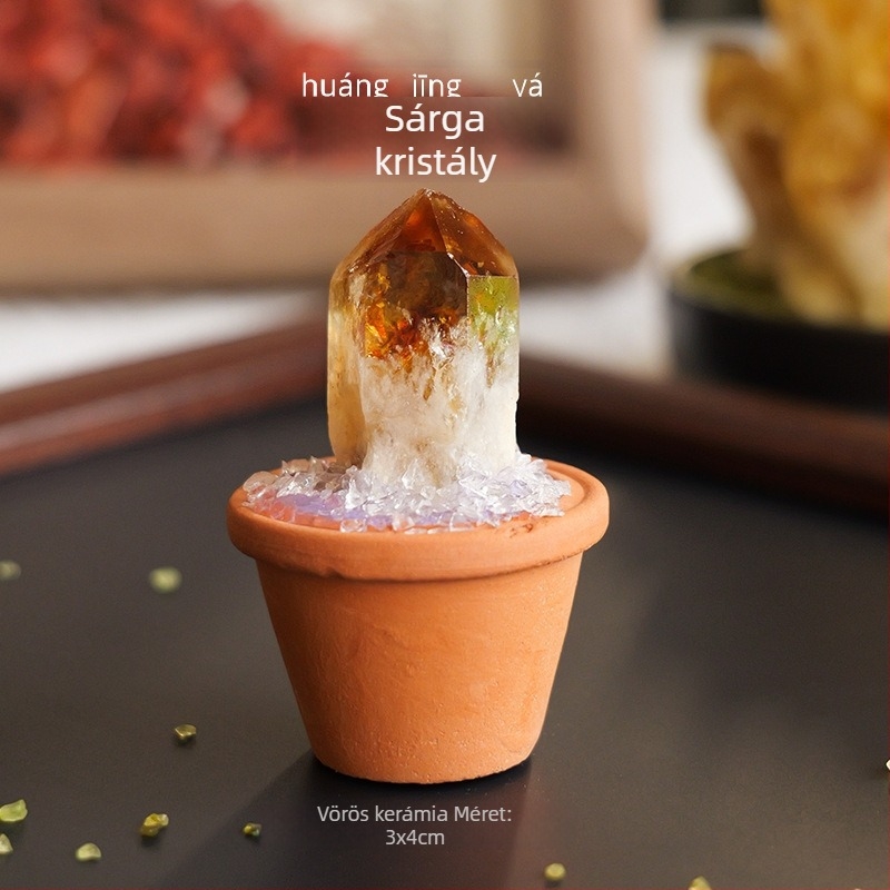 Nyers kristálykő autódísz és asztali mini táj kerámiaedényben – modern minimalista stílus