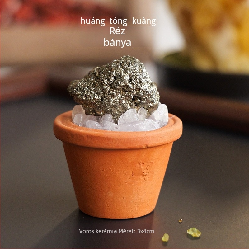 Nyers kristálykő autódísz és asztali mini táj kerámiaedényben – modern minimalista stílus