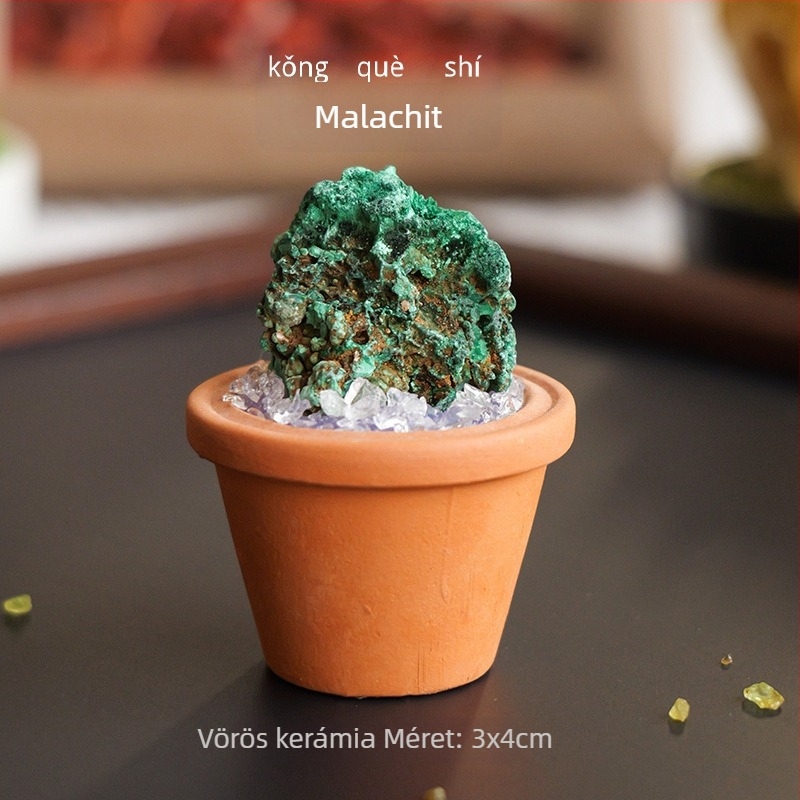 Nyers kristálykő autódísz és asztali mini táj kerámiaedényben – modern minimalista stílus