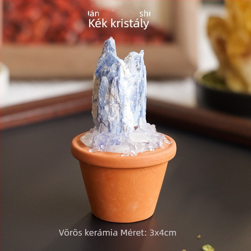 Nyers kristálykő autódísz és asztali mini táj kerámiaedényben – modern minimalista stílus