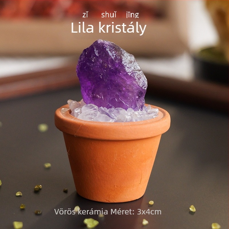 Nyers kristálykő autódísz és asztali mini táj kerámiaedényben – modern minimalista stílus